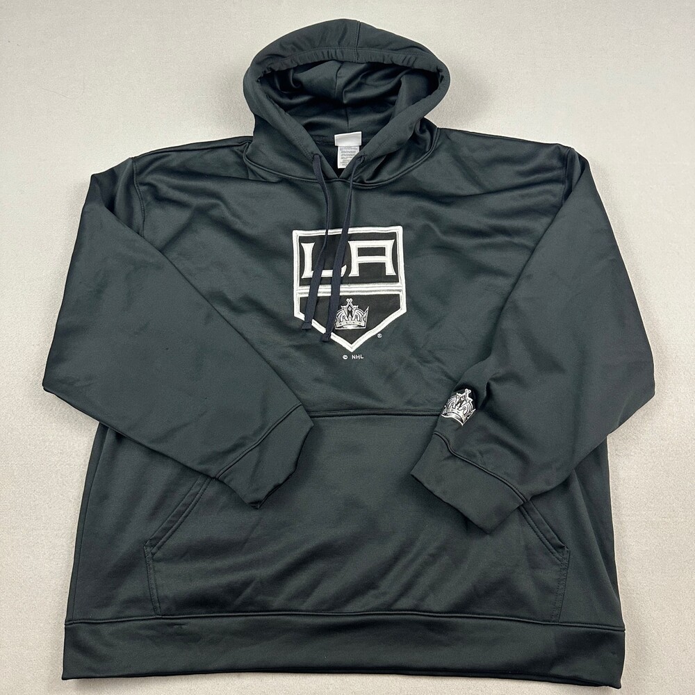 LA Kings Hoodie Men 2XL Black Silver NHL Sweatshirt Pullover Pockets XXL